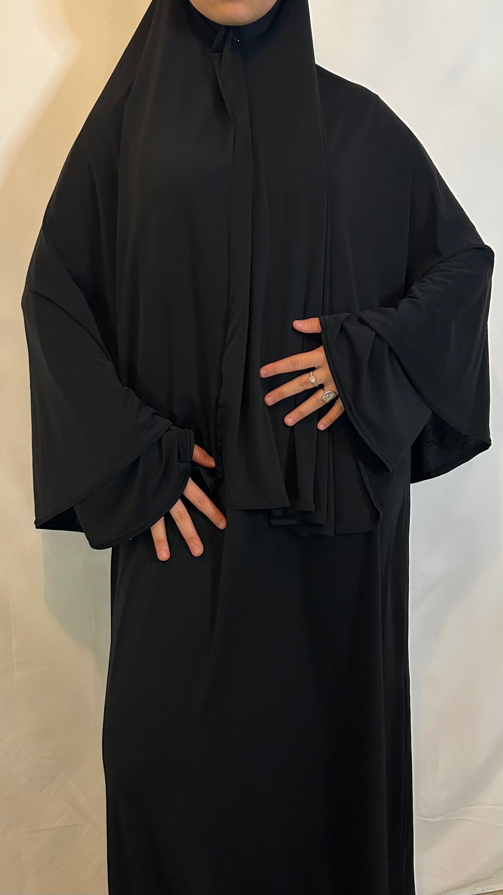 SET ABAYA KHIMAR JERSEY PREMIUM NIGHT BLACK