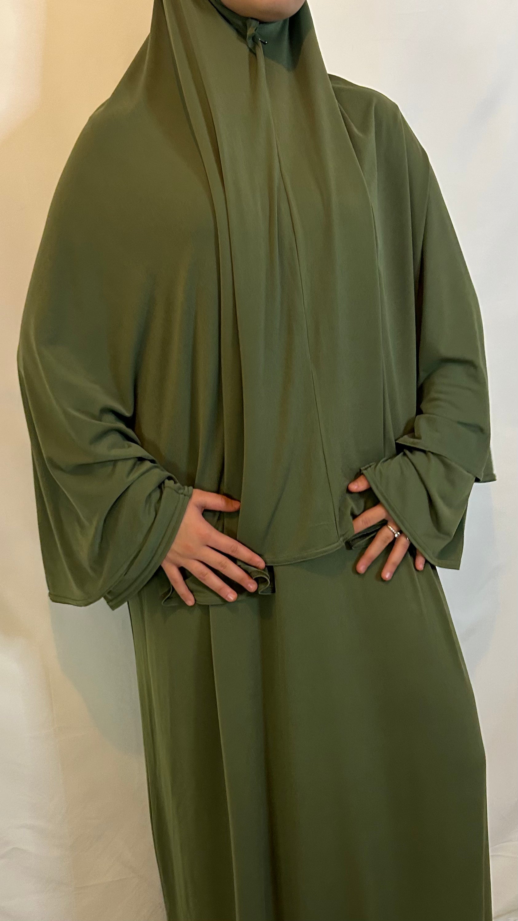 SET ABAYA KHIMAR JERSEY PREMIUM KAKI