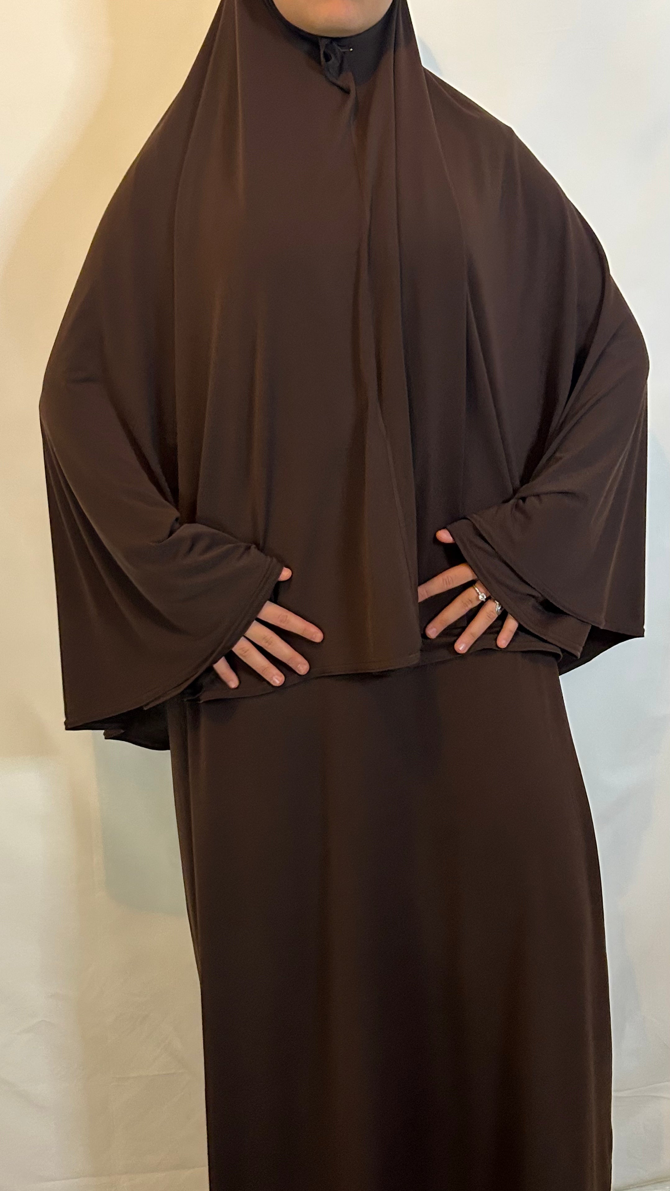 SET ABAYA KHIMAR JERSEY PREMIUM DARK BROWN