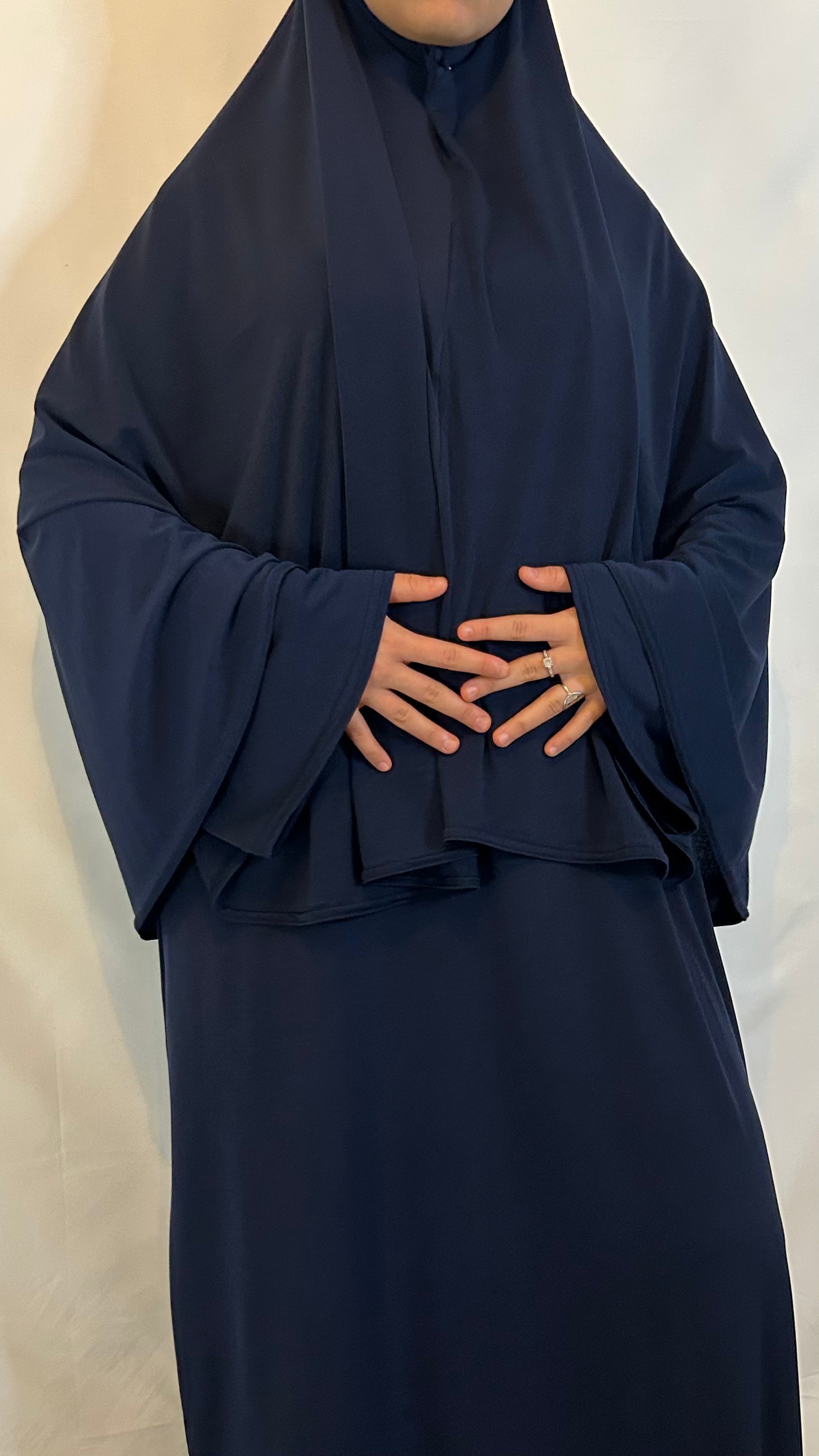 SET ABAYA KHIMAR JERSEY PREMIUM NIGHT BLUE